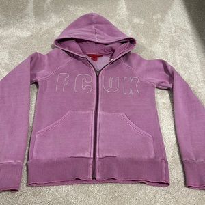 Y2K French Connection Jeans Hoodie in Distressed Purple, Size XS